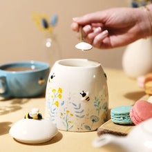 Load image into Gallery viewer, Bee and Floral Ceramic Jar (Sugar Jar) - Cornflower Blue