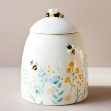 Load image into Gallery viewer, Bee and Floral Ceramic Jar - Cornflower Blue