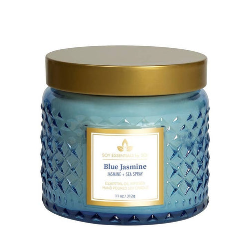 Blue Jasmine 11oz Faceted Glass Jar Soy Candle - The Soi Company