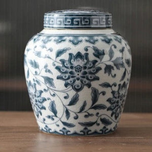 Blue and White Floral Canister with Ceramic Lid