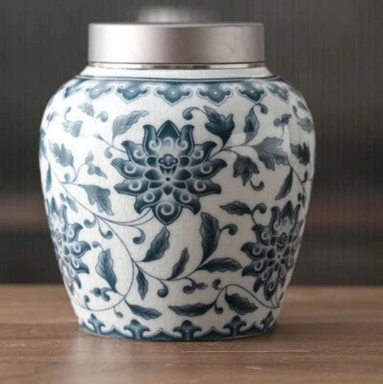 Ceramic Tea Canister with Metal Lid - Large