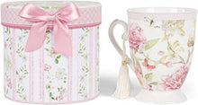 Load image into Gallery viewer, Pink Peony Mug with Tassel in Gift Box