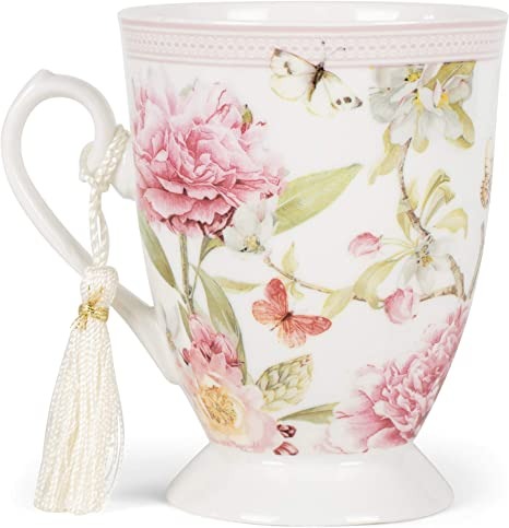 Pink Peony Mug with Tassel in Gift Box