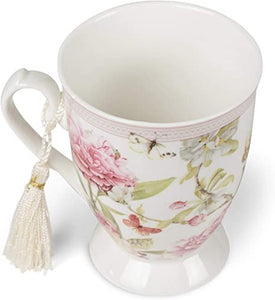 Pink Peony Mug with Tassel in Gift Box