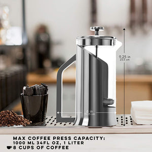 French Press Stainless Steel and Glass Lafeeca
