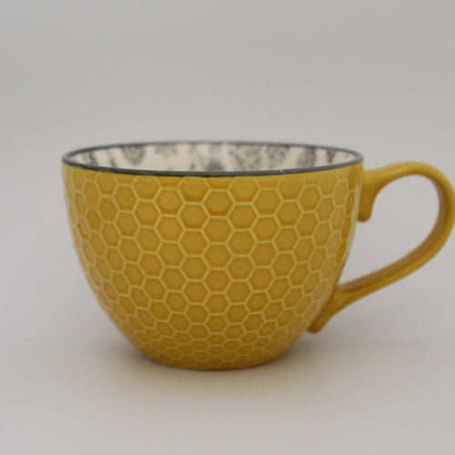 Oversized Ceramic Mug Yellow with Bees