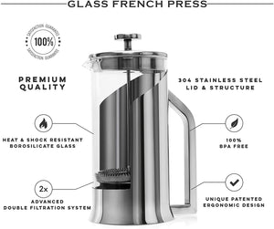 French Press Stainless Steel and Glass Lafeeca